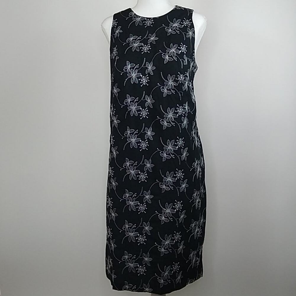 Barbara Lesser Floral Embroidered Sheath Dress Lg
